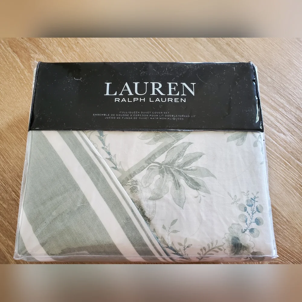 RALPH LAUREN Julianne Sage Toile 3P FULL/ QUEEN DUVET SET NEW $300 STRIPE